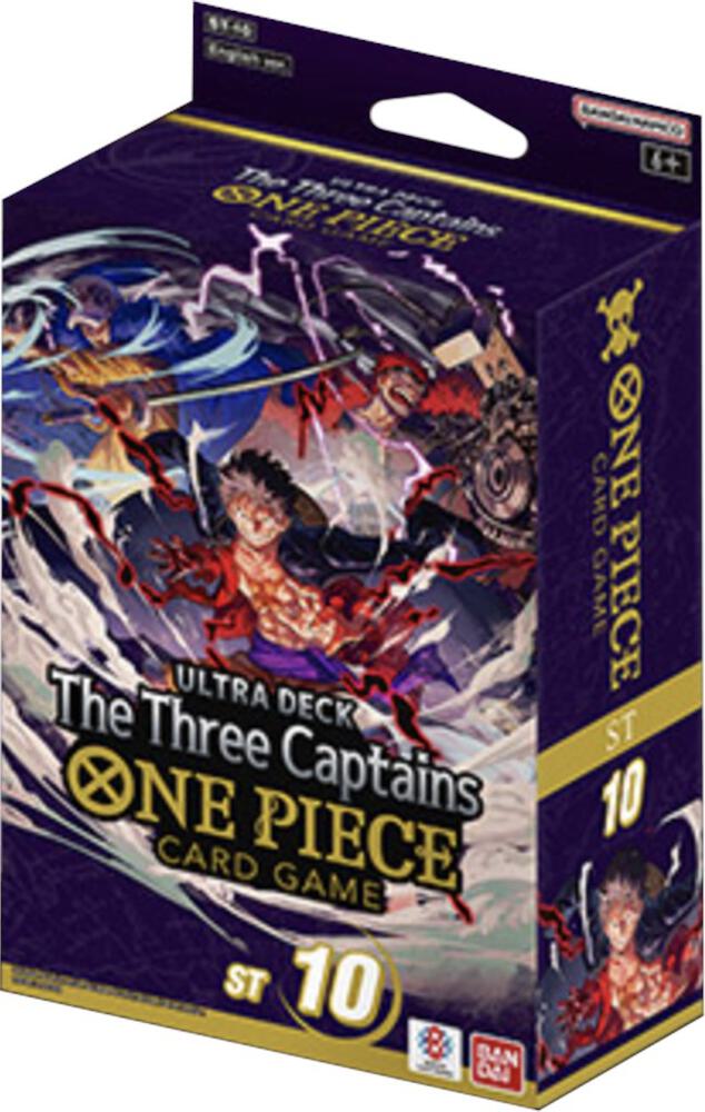 The ST-10 Ultra Deck: The Three Captains box, the Law, Luffy and Kid starter deck.